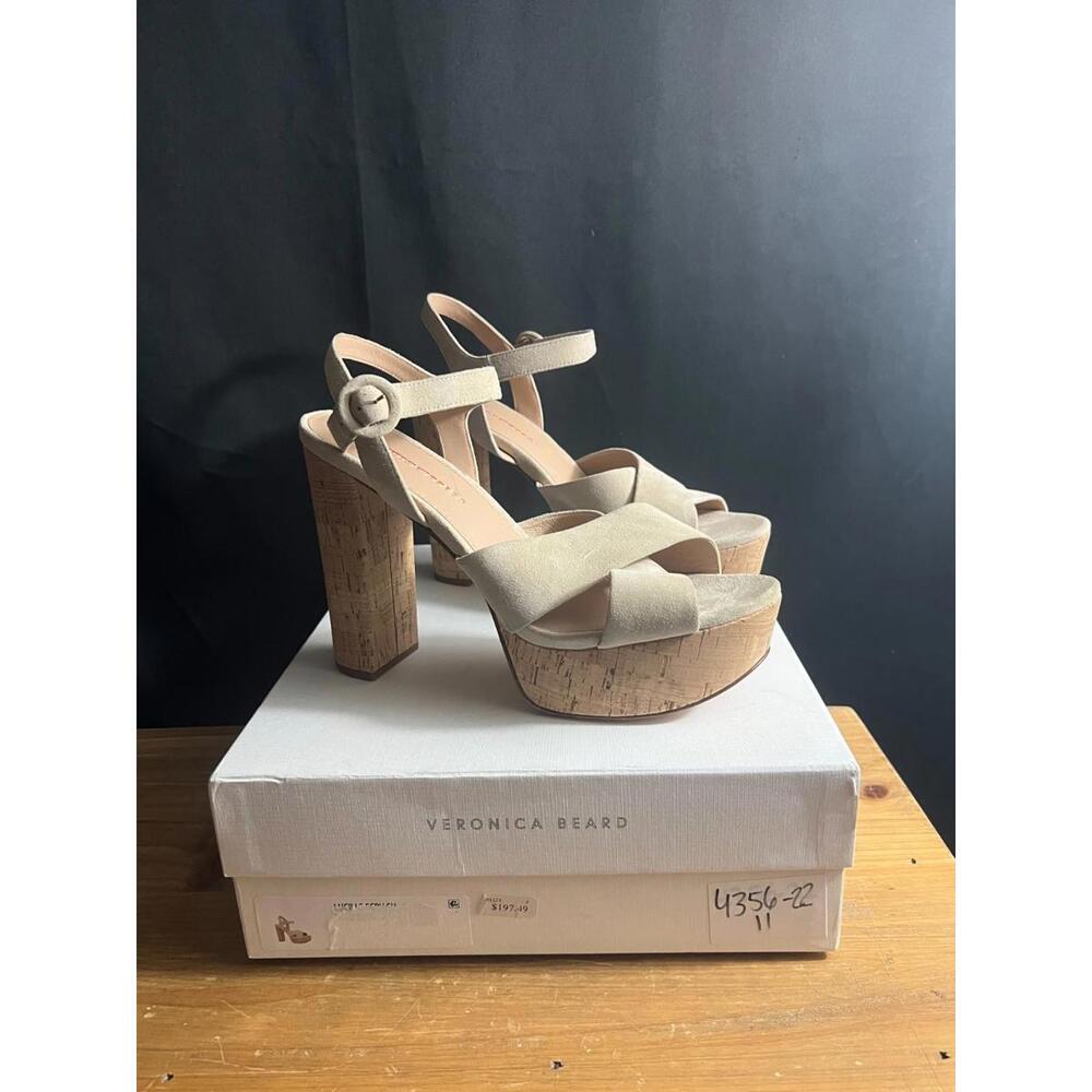 NWB WOMEN'S Veronica Beard Lucille Cork Platform Sandals in Ecru SUEDE SZ 11M
